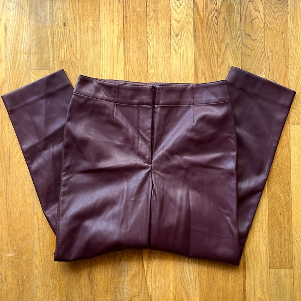 NWT Ann Taylor Straight Leg Faux Leather Maroon Pants Size 6